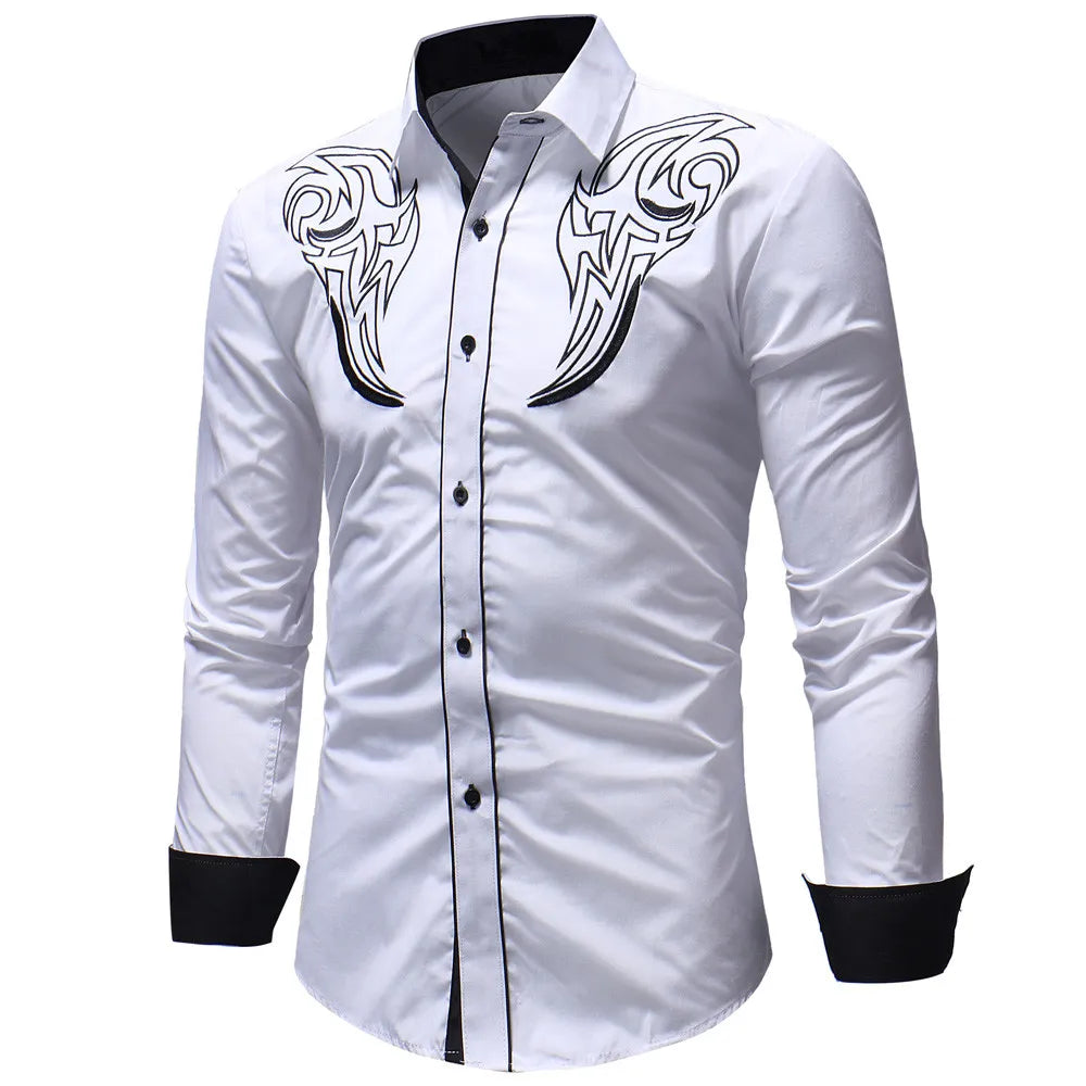 Western Cowboy Embroidery Shirts Men Casual Slim Fit Long Sleeve Social Dress Party Shirts Mens Clothing Camisetas Masculina New