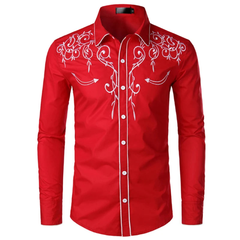 Western Cowboy Embroidery Shirts Men Casual Slim Fit Long Sleeve Party Shirts Stylish Mens Clothing camisetas masculina