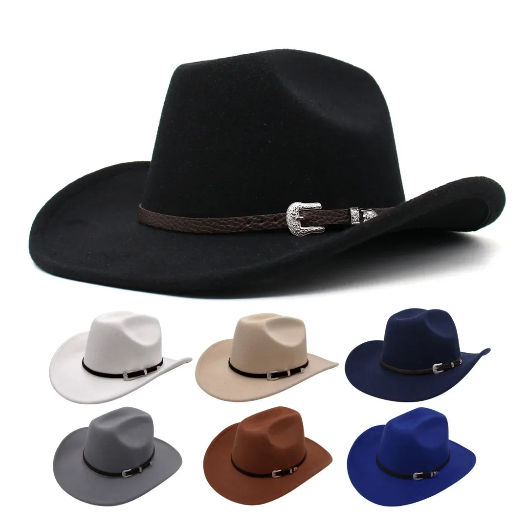 Western Retro Belt Men's Cowboy Hat Winter Autumn Church Country Hat Jazz British Women Felt Hats Vintage Knight Hats For Men