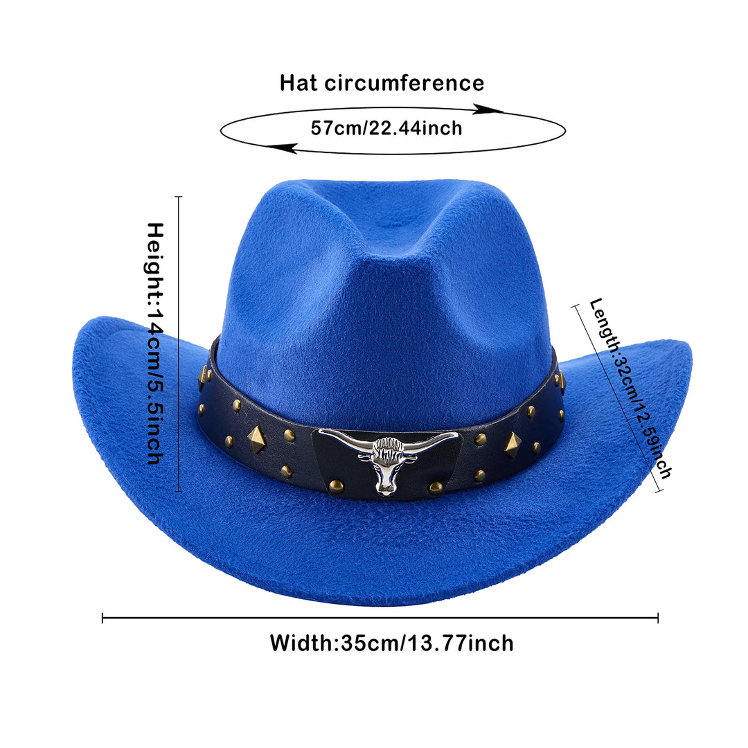 Fashion Western Cowboy Hats Women Men Metal Cow Head Decor Cowgirl Hat Casual New Party Halloween Dress Up Hats Headwaer Gifts