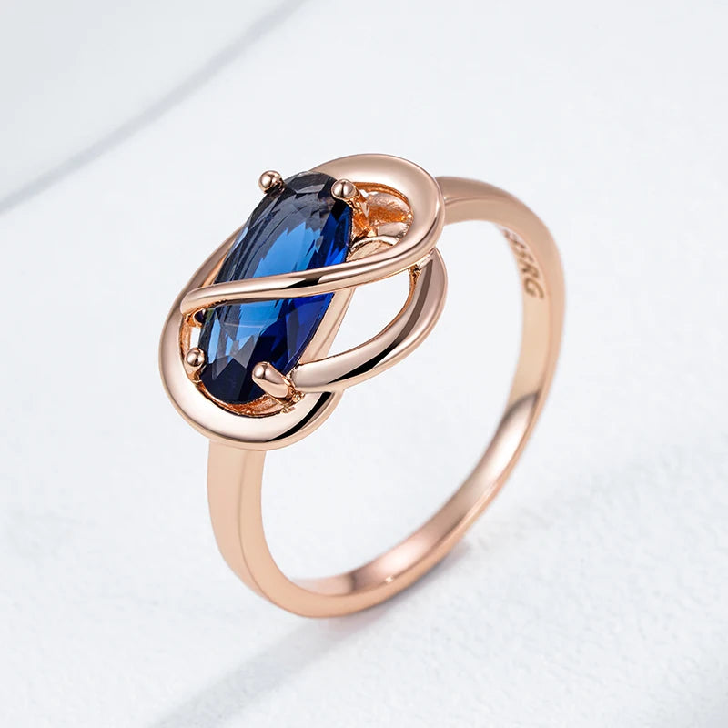 Kinel Unusual Shiny Oval Blue Natural Zircon Ring for Women Luxury 585 Rose Gold Color Wedding Party Daily Jewelry Best Gift