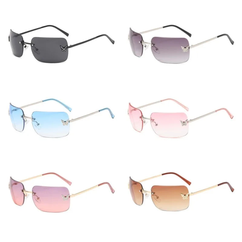 Fashion Vintage Rimless Square Sunglasses Women Men Luxury Brand Designer Popular Travel Driving Metal Leopard Head Sun Glasses