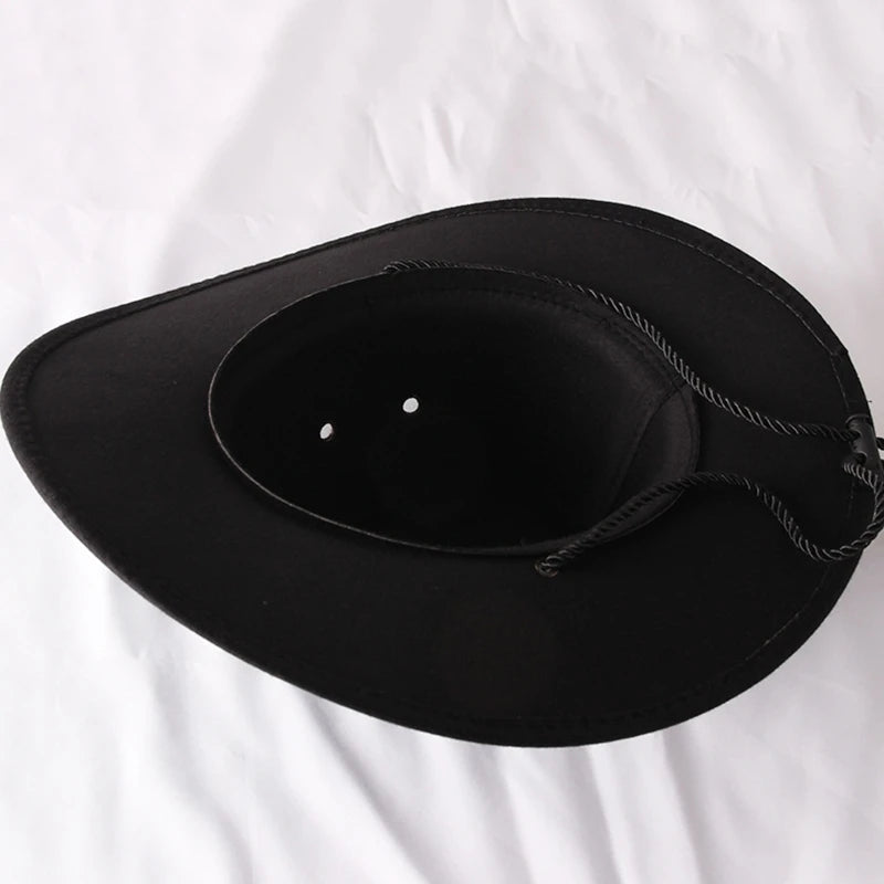 Solid Color Western Cowboy Hat Retro Wide Brim Jazz Hat Sun Protection Gift for Xmas New Year Thanksgiving Valentine