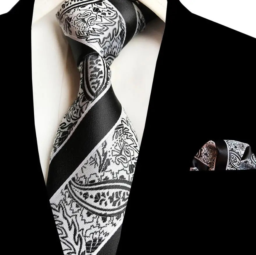 Classic Design 8CM Silk Paisley Tie Set Necktie&Pocket Square Men's Formal Neck Tie for Wedding Party Gift Tie Hanky