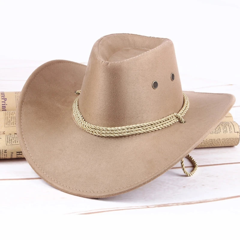 Solid Color Western Cowboy Hat Retro Wide Brim Jazz Hat Sun Protection Gift for Xmas New Year Thanksgiving Valentine