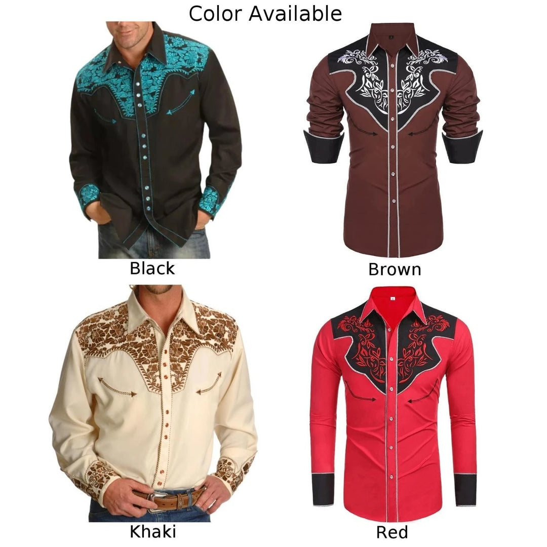 Men Social Casual Printed Shirts Western Style Long Sleeve Slim Button Turn Down Collar Shirt And Blouse Men Clothing