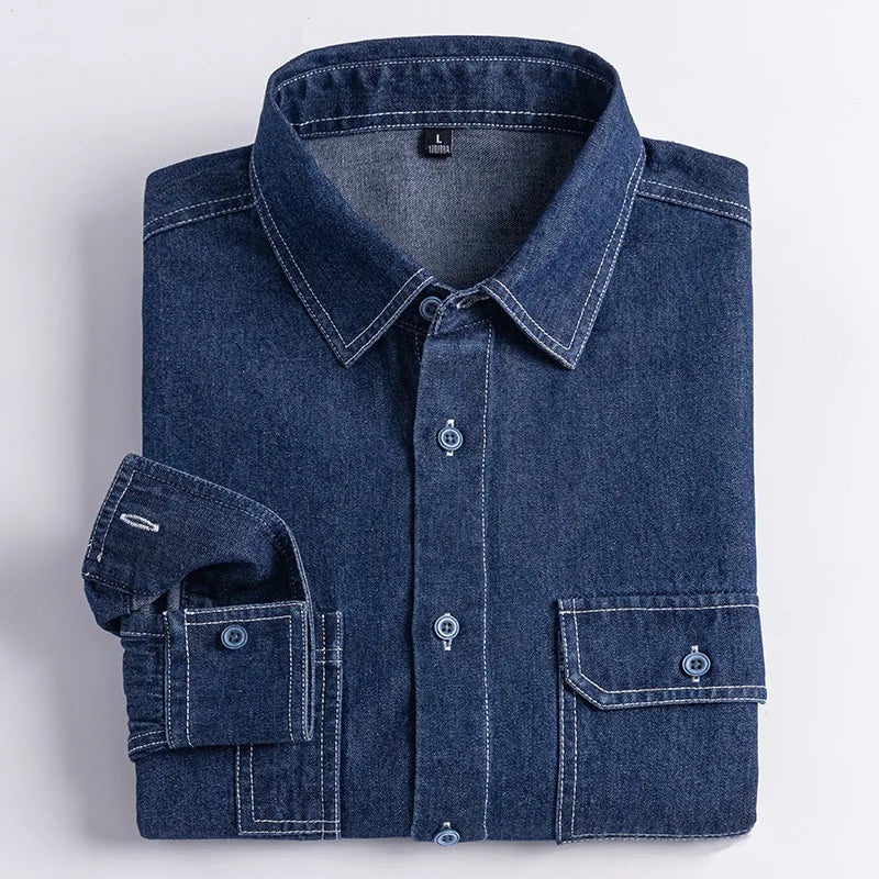 Spring newBrand Elastic Cotton Denim Shirt Men Long Sleeve Quality Cowboy Shirts for Men Casual Slim Fit Mens Designer Clothing