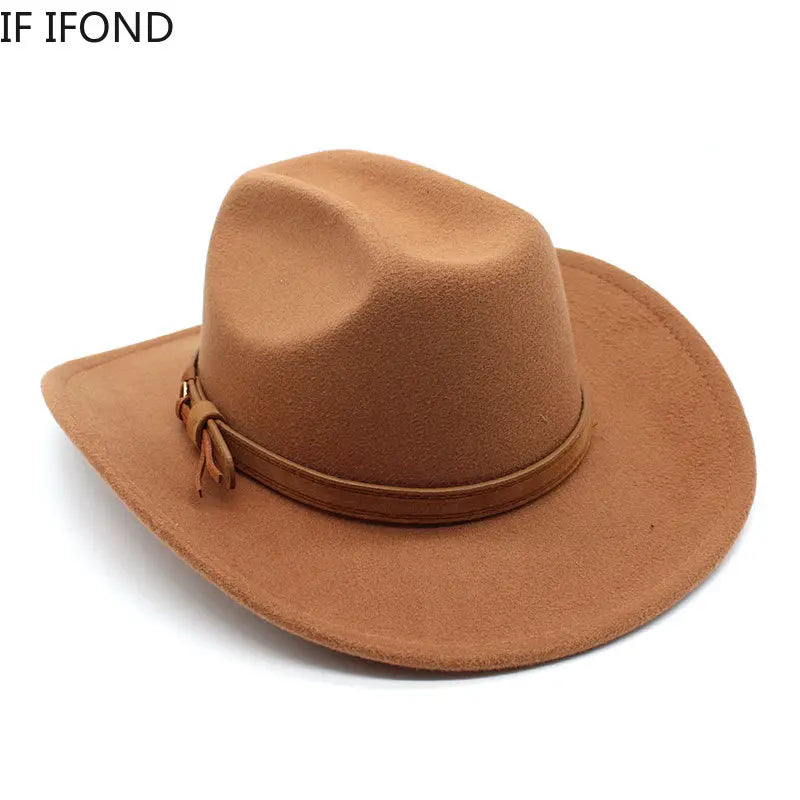 Winter Autumn Men's Western Women Cowboy Hat For Gentleman Lady Cowgirl Jazz Hat Wide Brim Felt Fedora Hat Sombrero Hombre