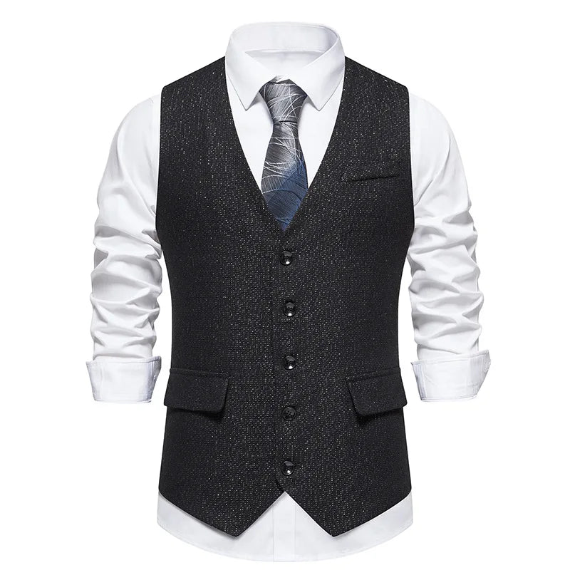 New Men's Tweed Wool Suit Vest Single Breasted Slim Fit Waistcoat Herringbone Vest