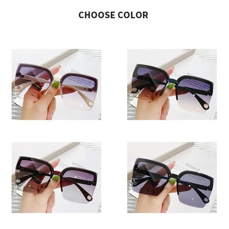 Oversized Sunglasses Man Woman Fashion Rimless Vintage Square Sun Glasses Eyewear Luxury Brand Design UV400 Female Shades 2023