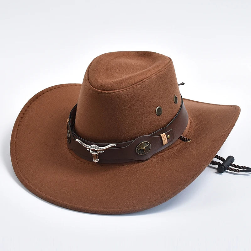 Artificial Suede Western Cowboy Hats For Men Gentleman Cowgirl Jazz Hat Curved Brim Party Travel Hat