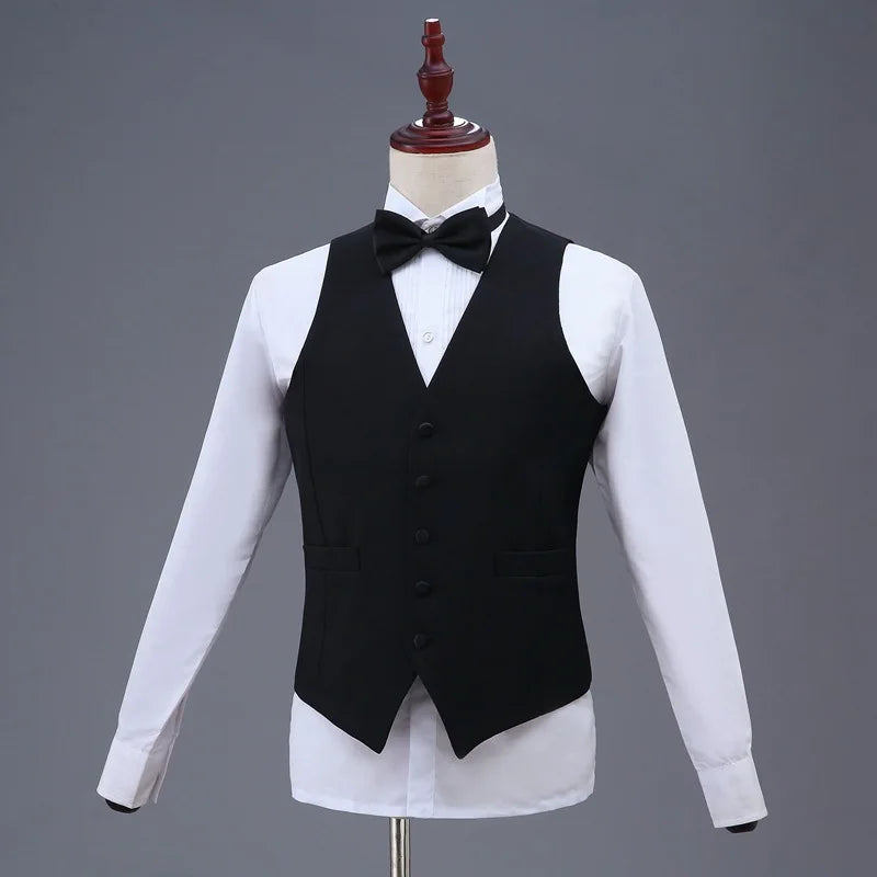 Fashion Suit Vest for Wedding Tuxedo Suits Men's White Black One Piece Formal Waistcoat Party Stage Performance Suit Vest