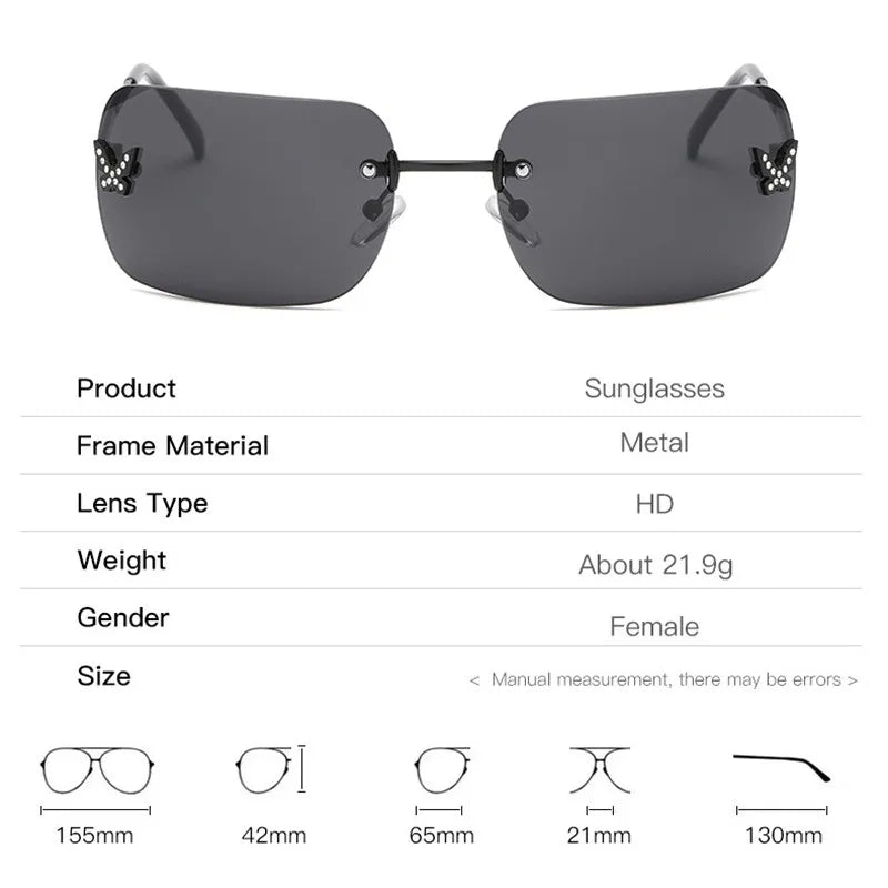 Fashion Vintage Rimless Square Sunglasses Women Men Luxury Brand Designer Popular Travel Driving Metal Leopard Head Sun Glasses