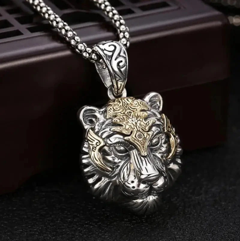 Domineering Tiger Head Pendant Animal Necklace Men\'s Fashion Punk Rock Hip-Hop Trend Jewelry