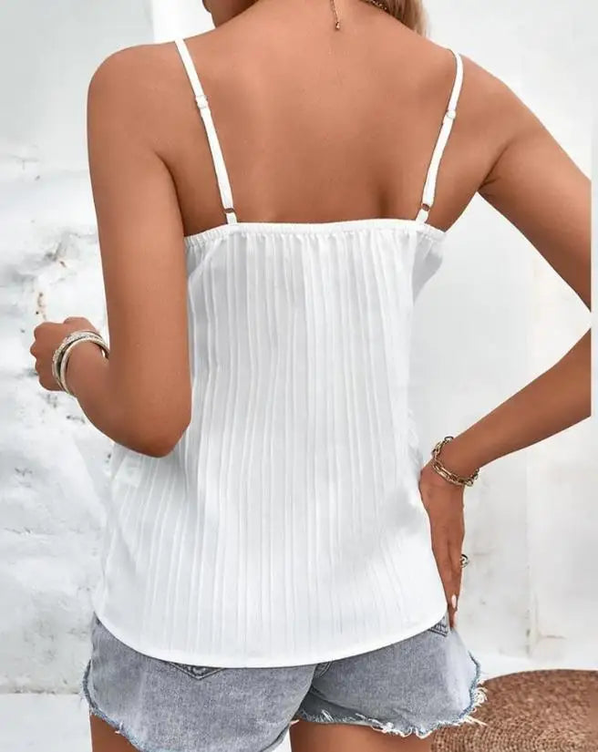 Sexy Women's Tank Tops Summer Top 2023 New Elegant Thin Shoulder Strap V-Neck Lace Splicing Patch Texture Camisole Top Women