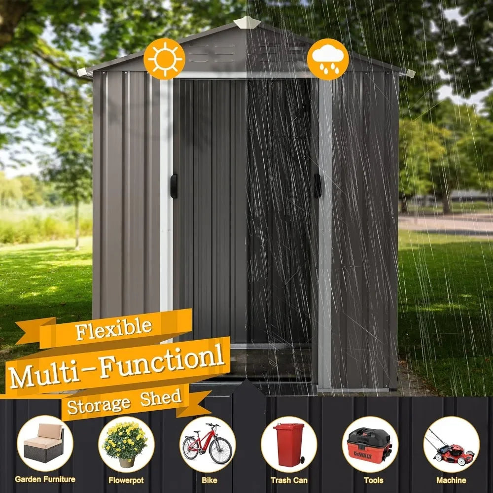 5x3 FT Outdoor Storage Shed,Waterproof Metal Garden Sheds with Lockable Double Door,Weather Steel Tool Storage House Shed