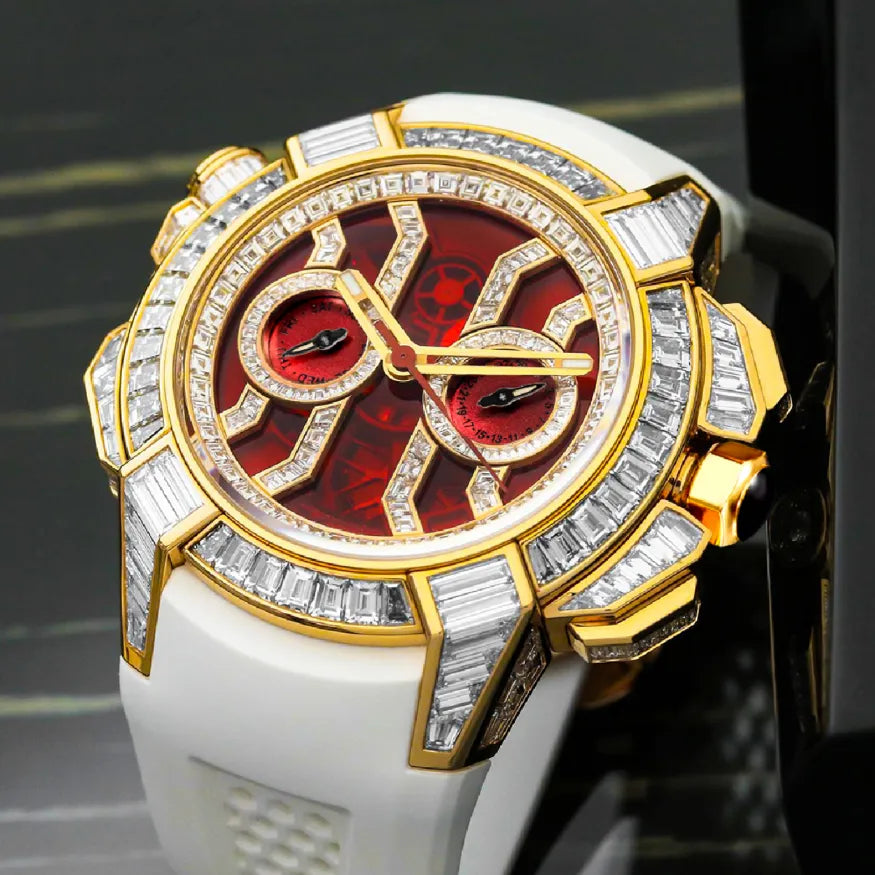 Moissanite Diamond Jacob&Co Fashion Top Brand Watch for Men New Watch Men Hip Hop Luxury 18K Gold Chrono White Rubber Red Watch