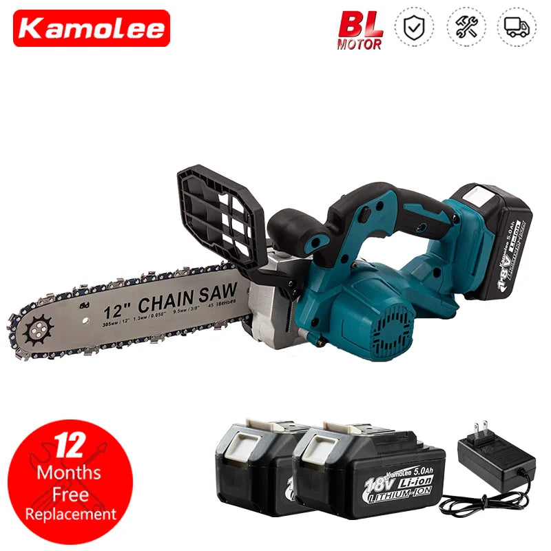 Kamolee 12 Inch Brushless Electric Chainsaw Cordless Lubricating Oil Chainsaw Lithium battery Wood Cutter Woodwork Garden Tools