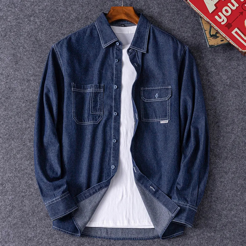 Spring newBrand Elastic Cotton Denim Shirt Men Long Sleeve Quality Cowboy Shirts for Men Casual Slim Fit Mens Designer Clothing