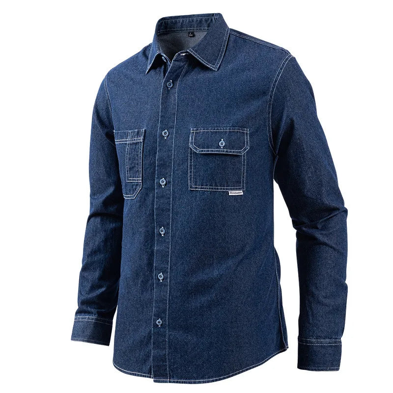 Spring newBrand Elastic Cotton Denim Shirt Men Long Sleeve Quality Cowboy Shirts for Men Casual Slim Fit Mens Designer Clothing