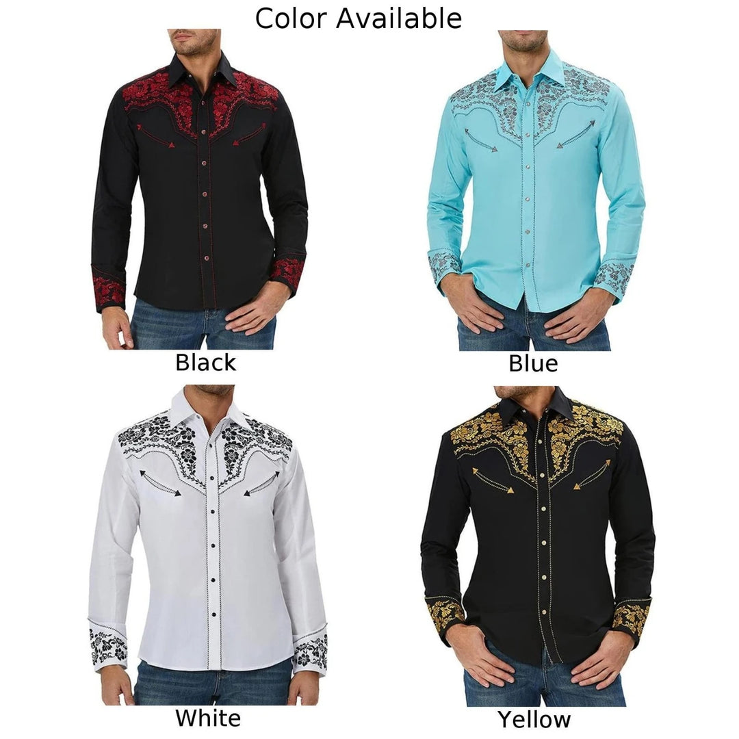 Vintage Print Shirts For Men Western Long Sleeve Casual Baggy Single Breasted Streetwear Shirt Blouses Tops Clothing