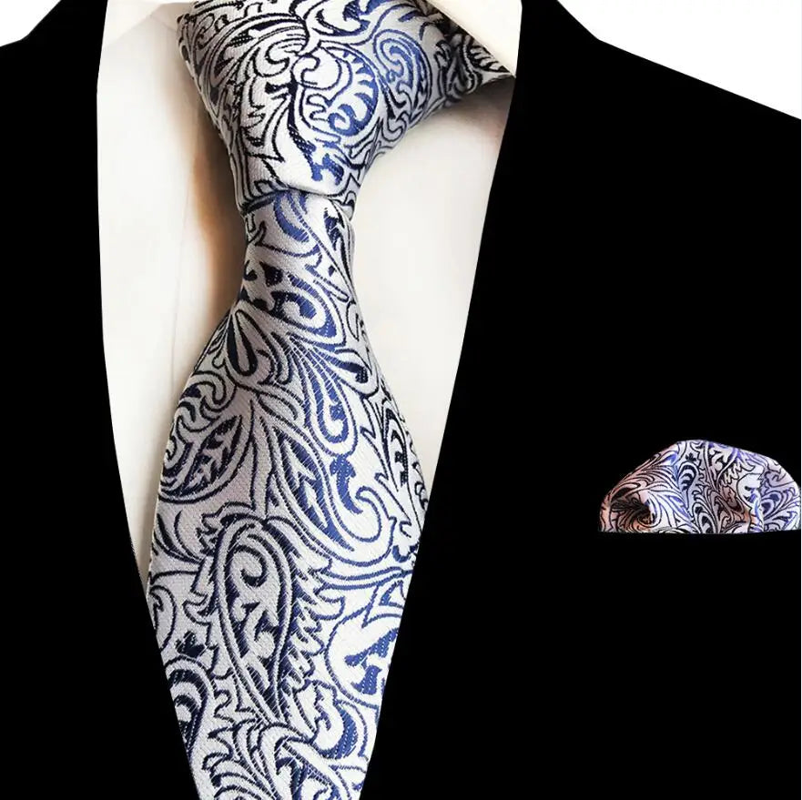 Classic Design 8CM Silk Paisley Tie Set Necktie&Pocket Square Men's Formal Neck Tie for Wedding Party Gift Tie Hanky