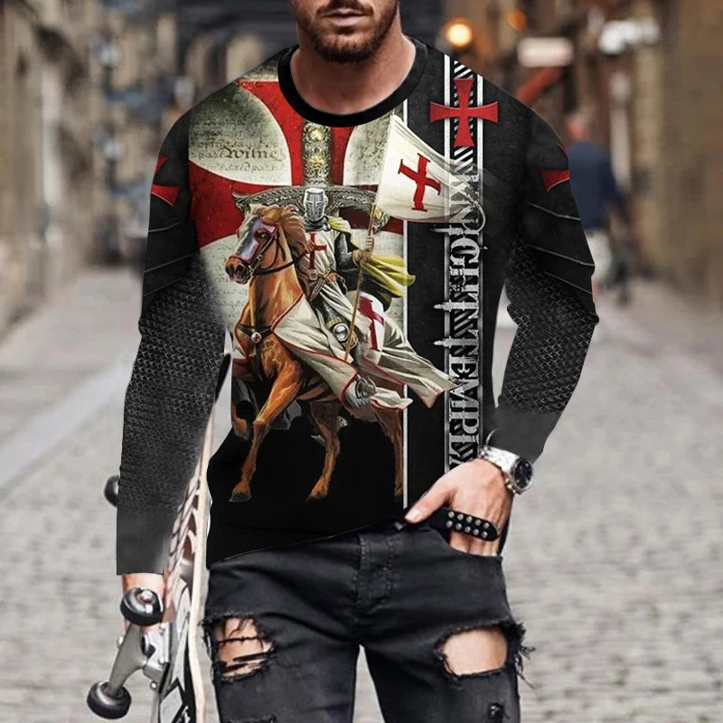 Templar Street Style Hip Hop Rock Men's Long Sleeve T-Shirts Spring Autumn 3D Printing Youthful Vitality Tops Tees Plus Size 6XL