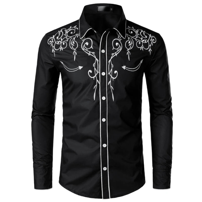 Western Cowboy Embroidery Shirts Men Casual Slim Fit Long Sleeve Party Shirts Stylish Mens Clothing camisetas masculina