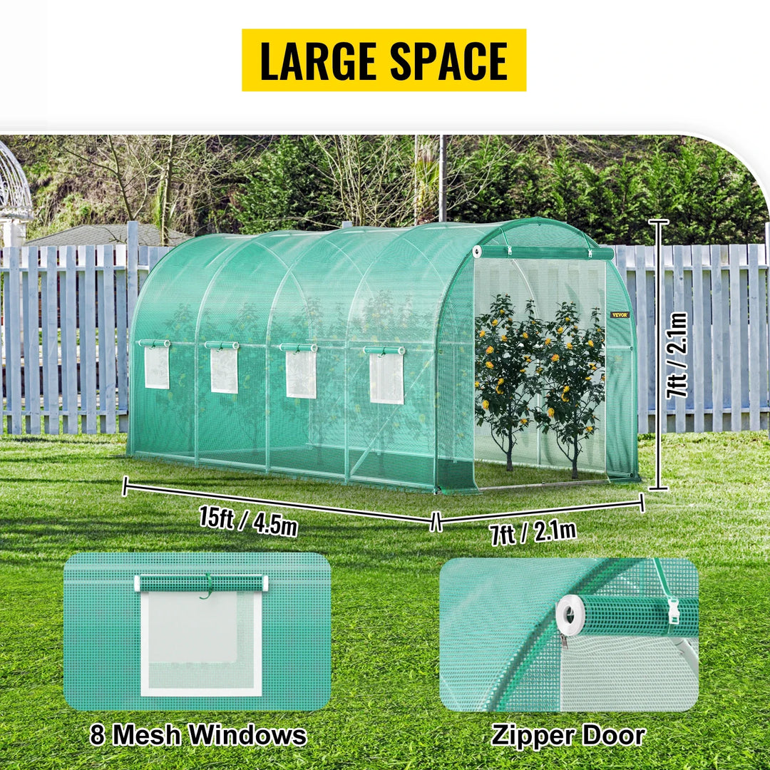 VEVOR Walk-in Tunnel Greenhouse Galvanized Frame & Waterproof Cover 15x7x7/10x7x7/20x10x7/12x7x7 ft Greenhouses & Cold Frames