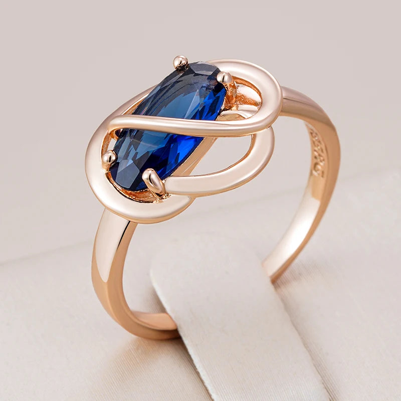 Kinel Unusual Shiny Oval Blue Natural Zircon Ring for Women Luxury 585 Rose Gold Color Wedding Party Daily Jewelry Best Gift