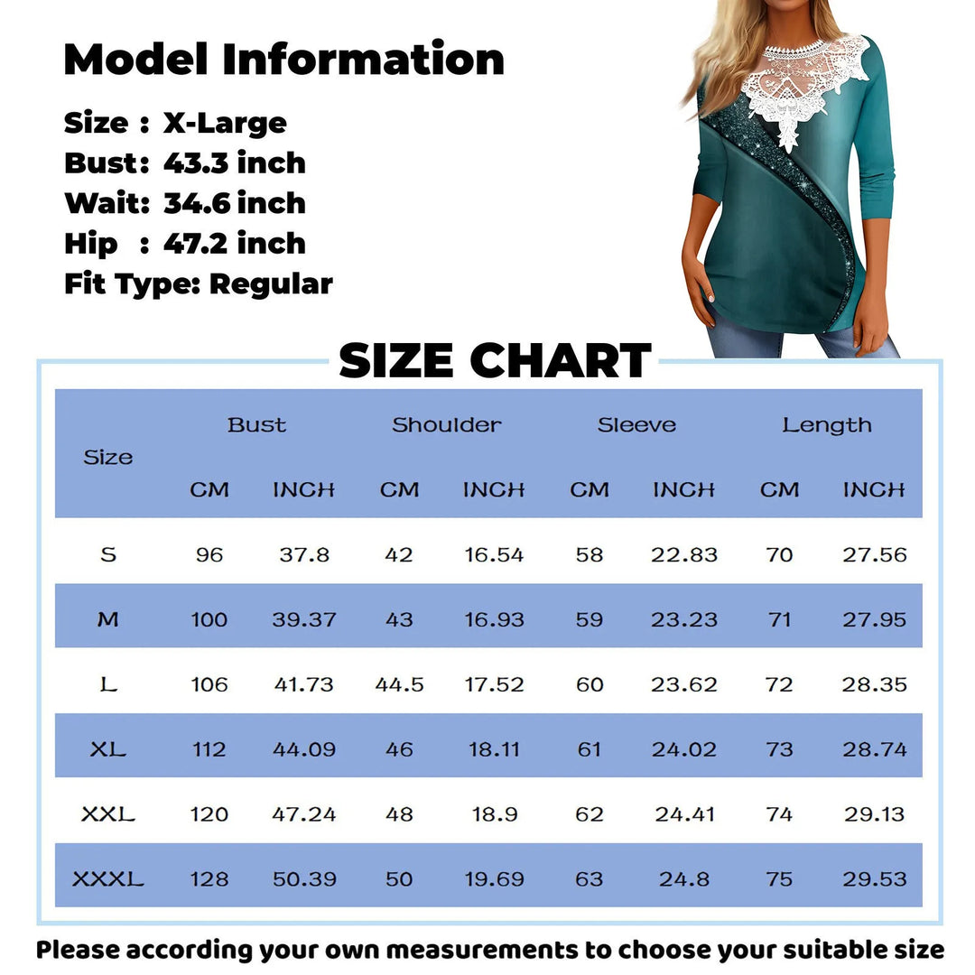 Women's Lace Stitched T-shirt Long Sleeve Tunic Loose Tops Casual Retro Gradient Print Lace T-shirt Street Tops 2024 New