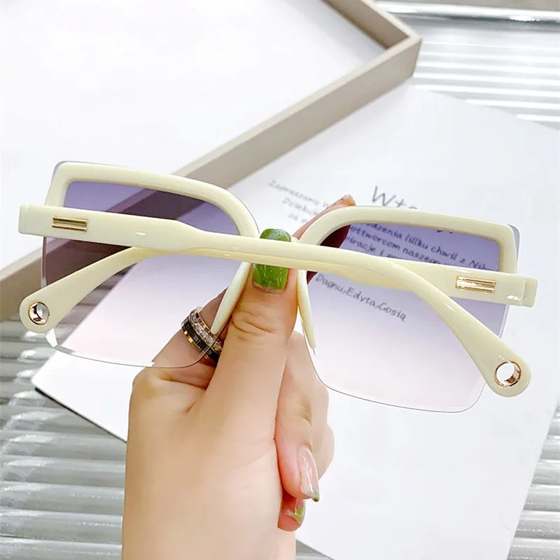 Oversized Sunglasses Man Woman Fashion Rimless Vintage Square Sun Glasses Eyewear Luxury Brand Design UV400 Female Shades 2023