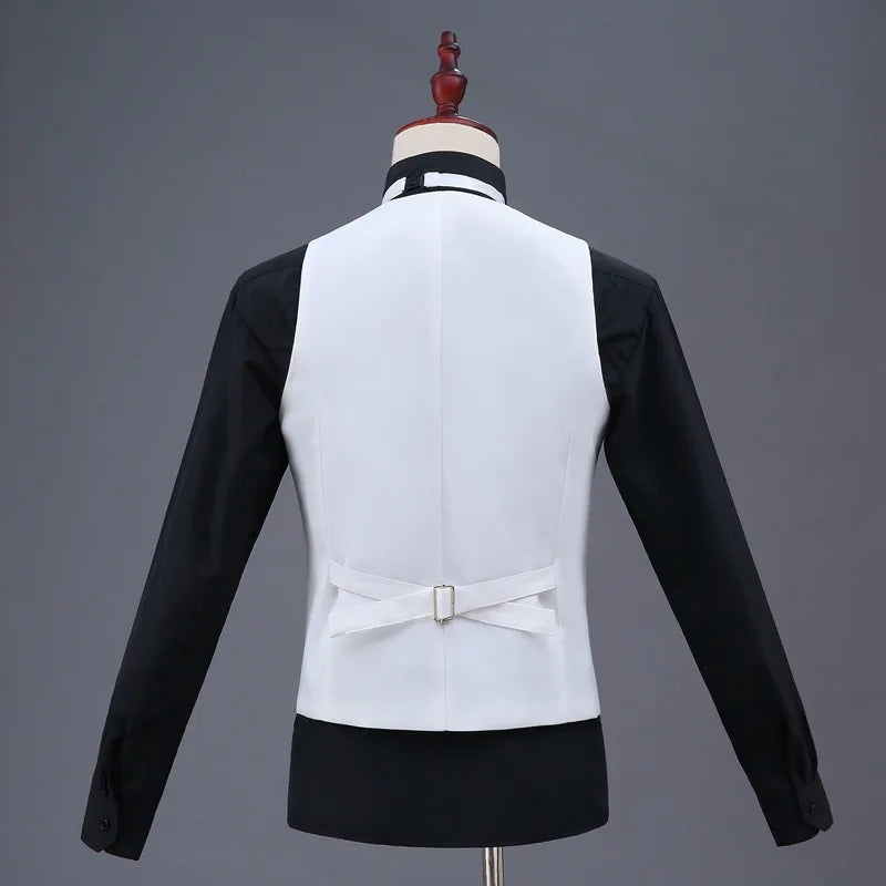 Fashion Suit Vest for Wedding Tuxedo Suits Men's White Black One Piece Formal Waistcoat Party Stage Performance Suit Vest