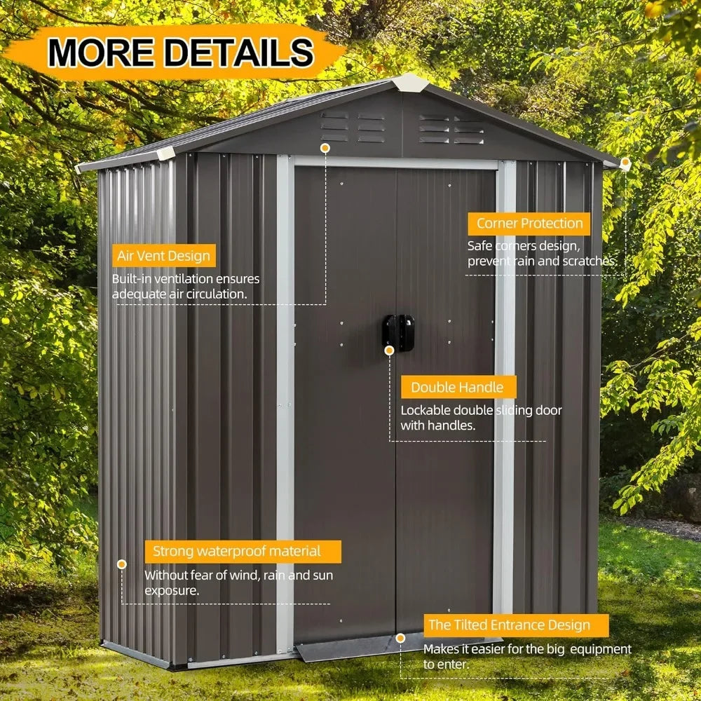 5x3 FT Outdoor Storage Shed,Waterproof Metal Garden Sheds with Lockable Double Door,Weather Steel Tool Storage House Shed