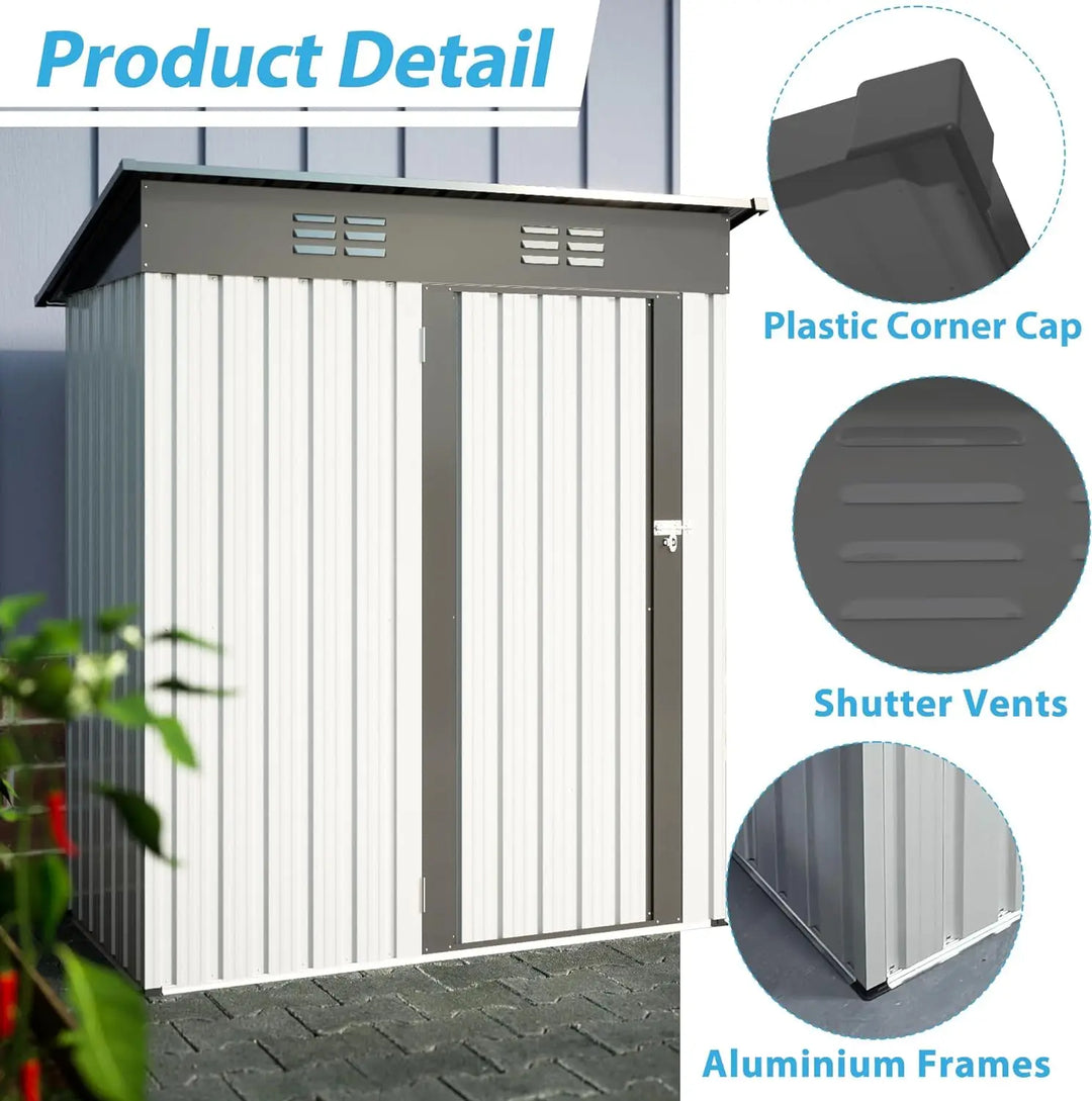 5 x 3FT Outdoor Storage Shed, Hinged Lockable Door, Padlock & Punched Vents, Metal Shed Storage House, Tool Sheds for Garden