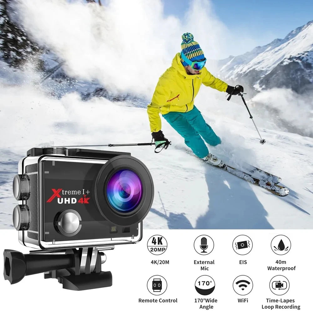 Go Pro Sports Action Camera 4K 30FPS 20MP Digital Camcorder 170° Wide Angle IP66 EIS  with External Microphone Remote Control