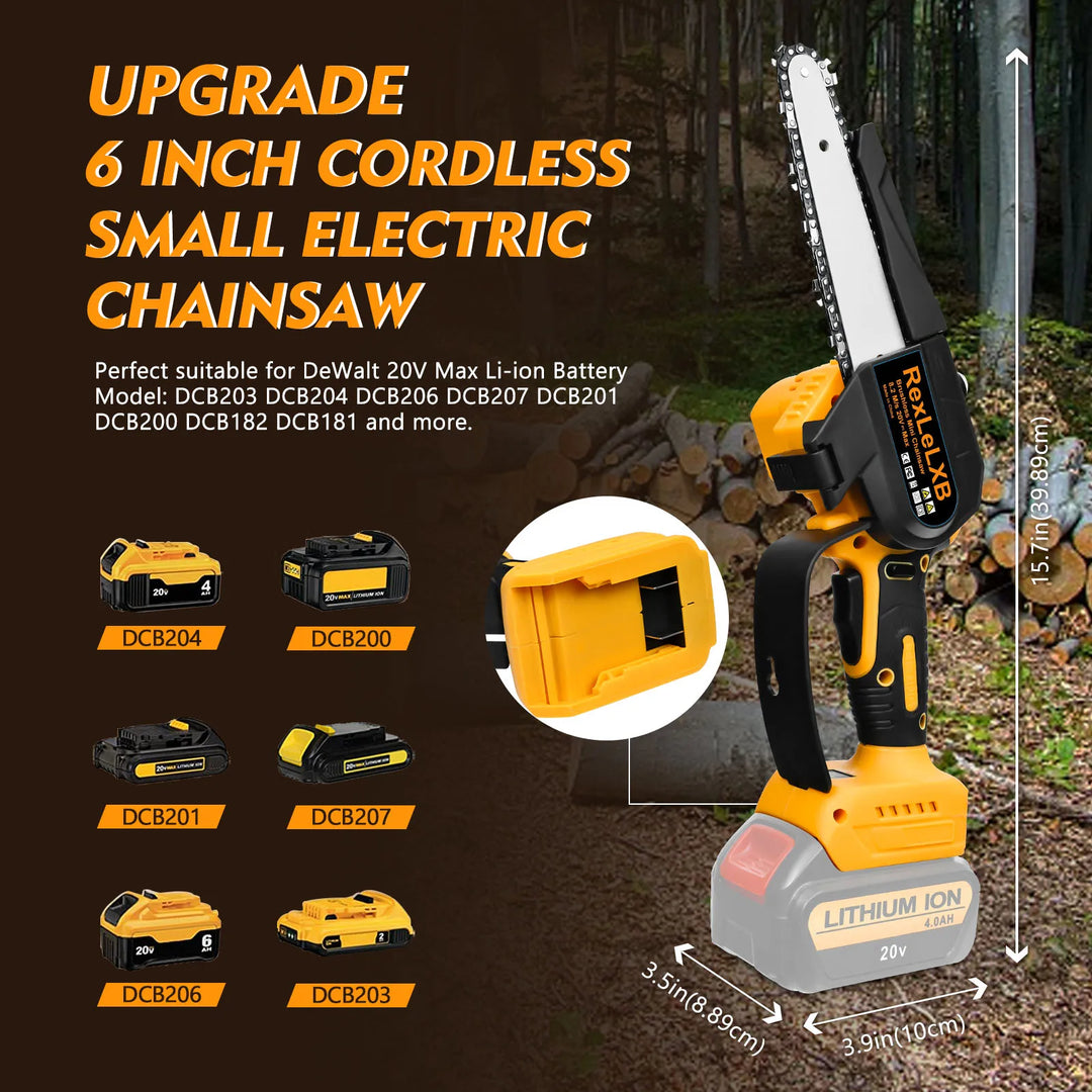 6 Inch 550W Cordless Chainsaw for Dewalt 20V Li-ion Battery Woodworking Garden Tool Handheld Electric Pruning Saw (No Battery)