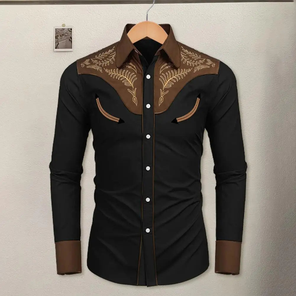 Western Tribal Ethnic Men Casual Sports Outdoor Street Long Sleeve Button Top Lapel Single -breasted Shirt Suit Clothing Casual