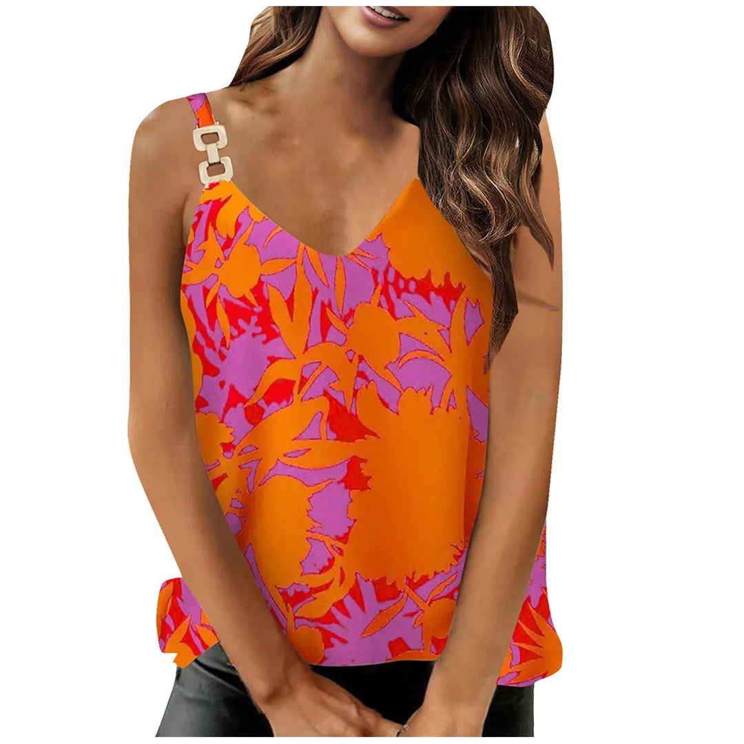 Women'S Summer Trendy Loose Fit Chain Strap Tank Tops V-Neck Camisole Sleeveless Vest With Floral Printed Women'S Cropped Y2k