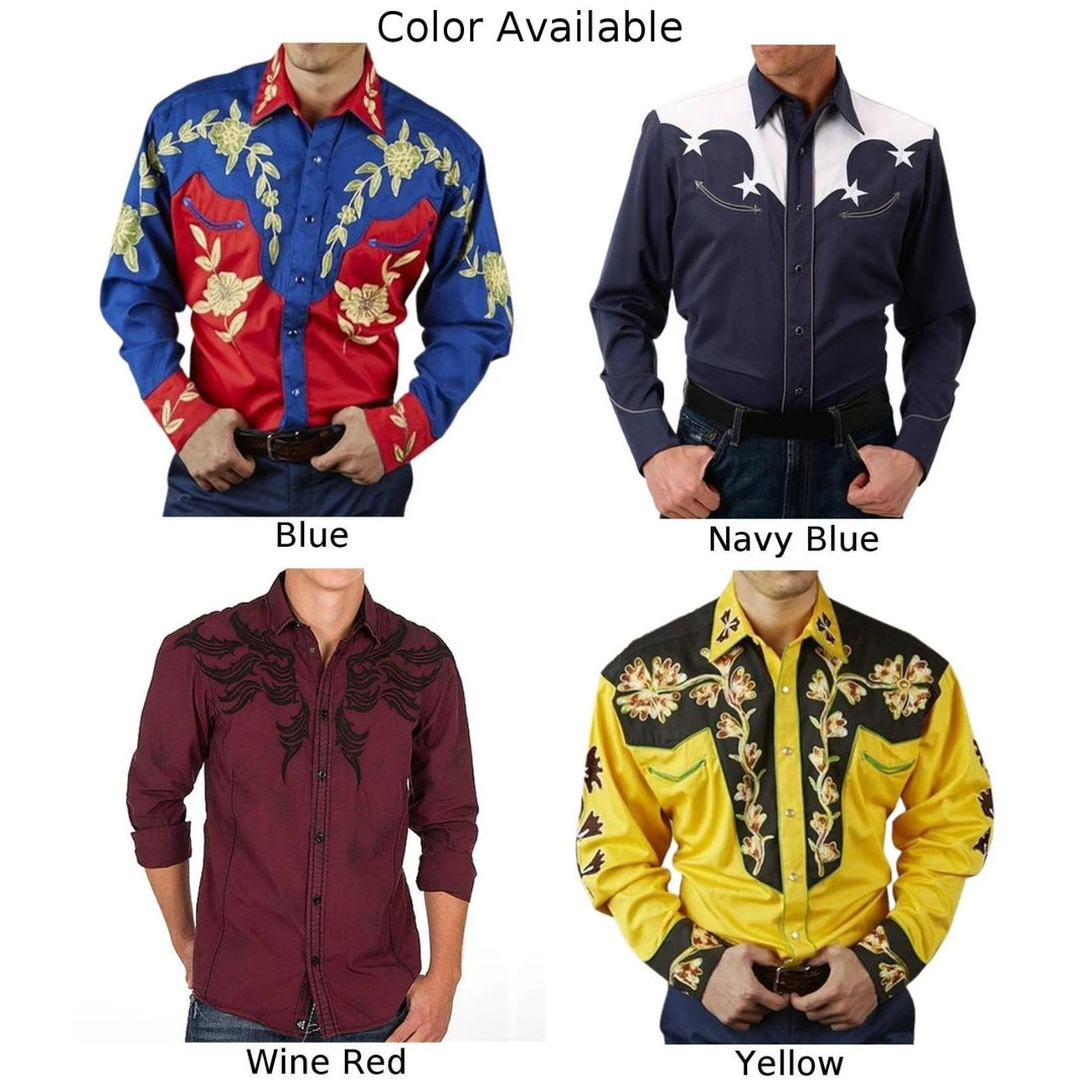 Western Style Men Print Shirts Long Sleeve Casual Loose Slim Button Lapel Collar Shirt And Blouse Tops Men's Clothing