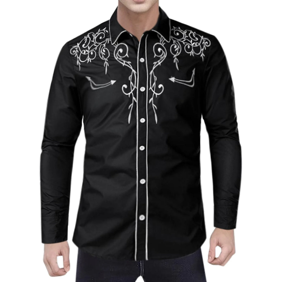 Men Casual Slim Fit Long Sleeve Social Dress Party Shirts Mens Clothing Western Cowboy Embroidery Shirts Camisetas Masculina New