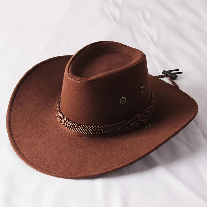 Solid Color Western Cowboy Hat Retro Wide Brim Jazz Hat Sun Protection Gift for Xmas New Year Thanksgiving Valentine