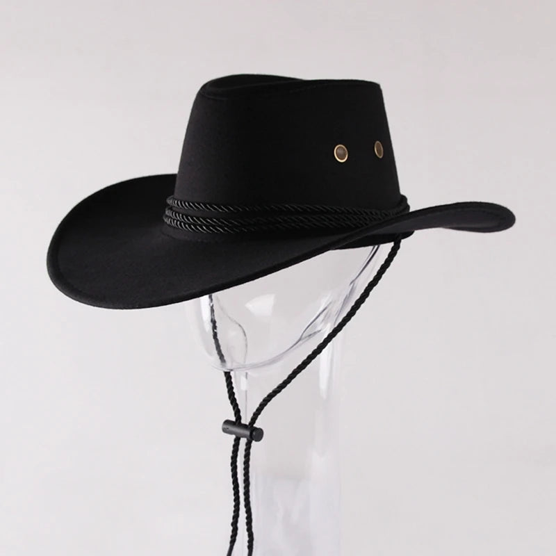 Solid Color Western Cowboy Hat Retro Wide Brim Jazz Hat Sun Protection Gift for Xmas New Year Thanksgiving Valentine