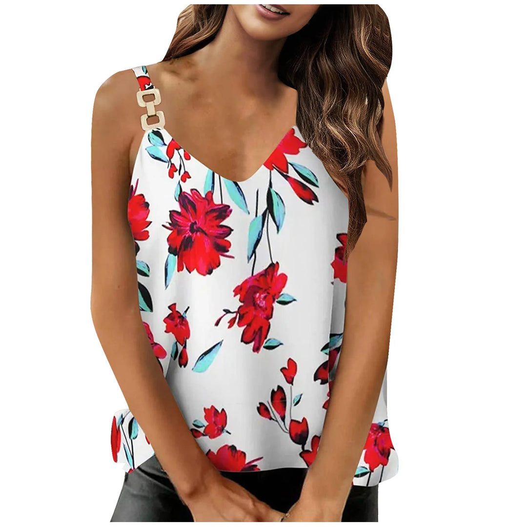 Women'S Summer Trendy Loose Fit Chain Strap Tank Tops V-Neck Camisole Sleeveless Vest With Floral Printed Women'S Cropped Y2k