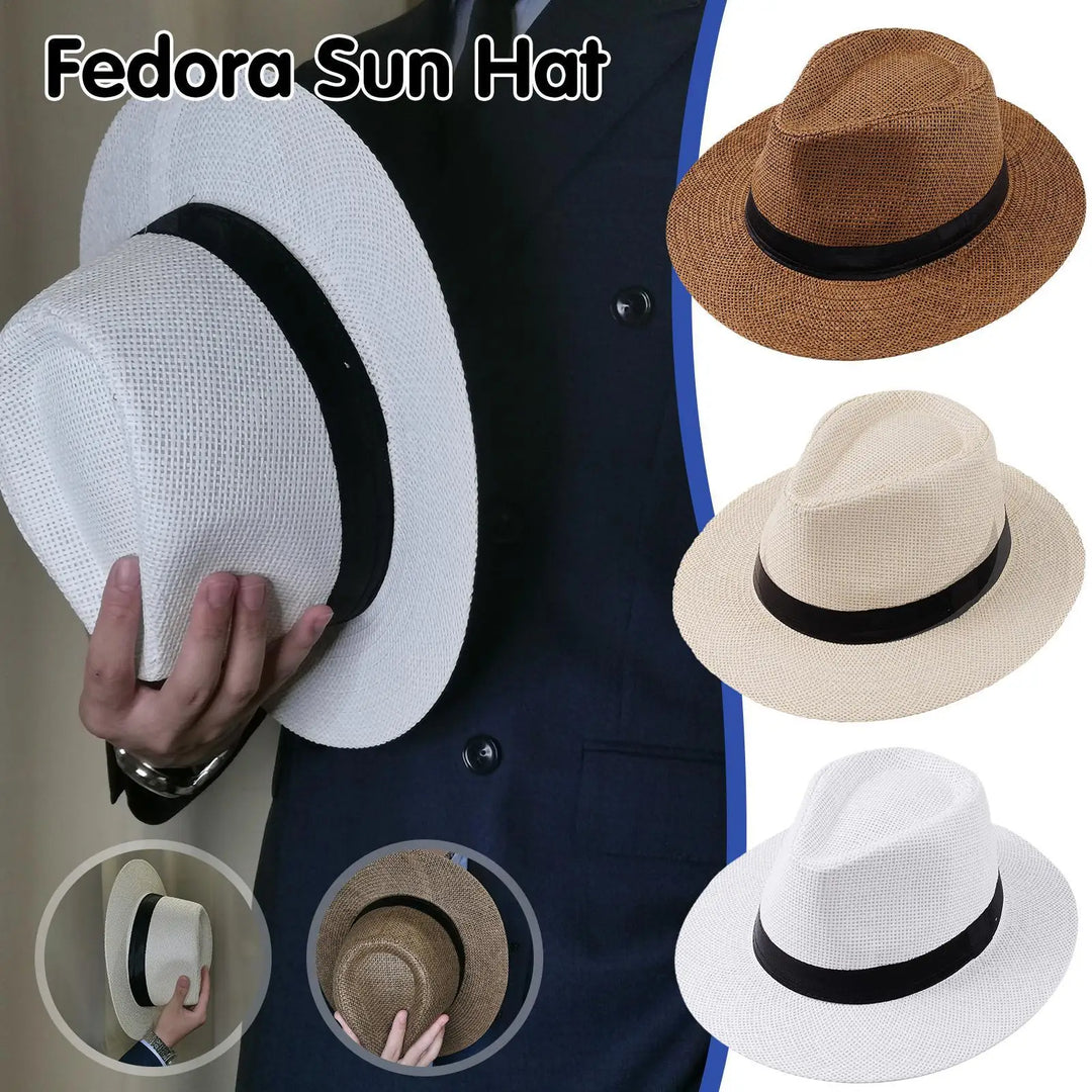 Fashion Men Straw Hat For Women Summer Trendy Beach Sun Hats Solid Color Fedoras Ribbon Casual Cowboy Jazz Cap Gangster Cap Male