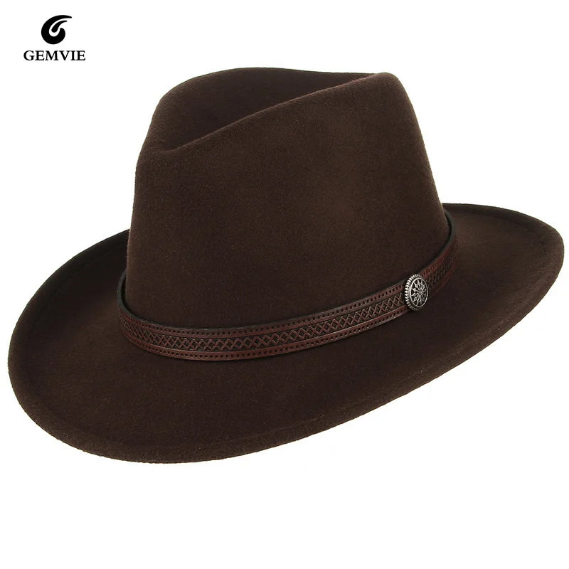 Fashion Women Men Fedoras Western Cowboy Hat Lady Sombrero Hombre Metal Piece Decoration Cowgirl Jazz Sun Caps Size 57CM