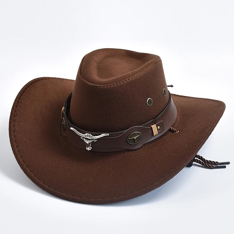 Artificial Suede Western Cowboy Hats For Men Gentleman Cowgirl Jazz Hat Curved Brim Party Travel Hat