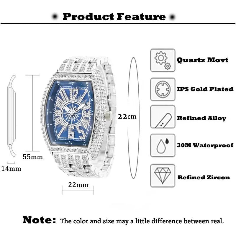 Top Brand Luxury Man Watch Personalized Bling Diamond Quartz Timepiece Fashion Hip Hop Ice Out Male Wristwatch Best Sale Product