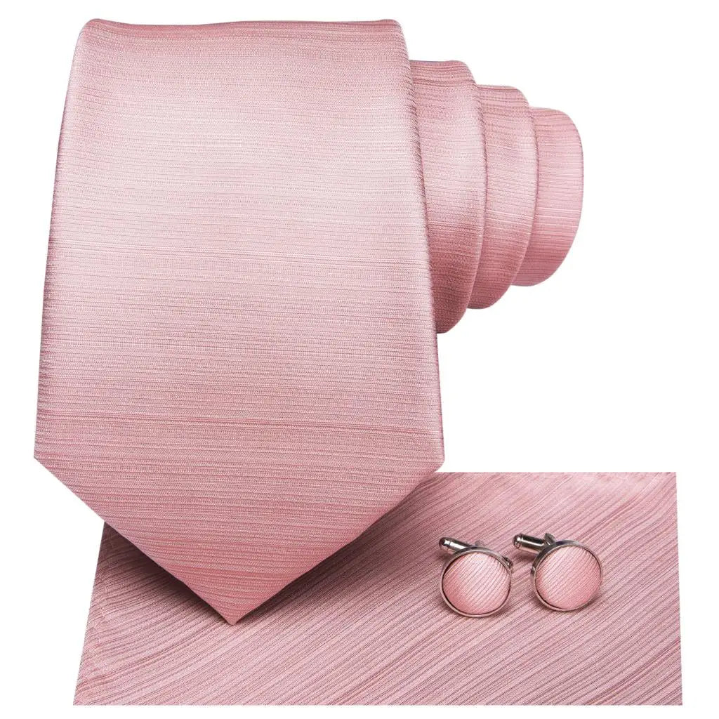 Hi-Tie Solid Peach Pink Coral Silk Wedding Tie For Men Hanky Cufflink Men Necktie Set Business Party Dropshipping Fashion Design