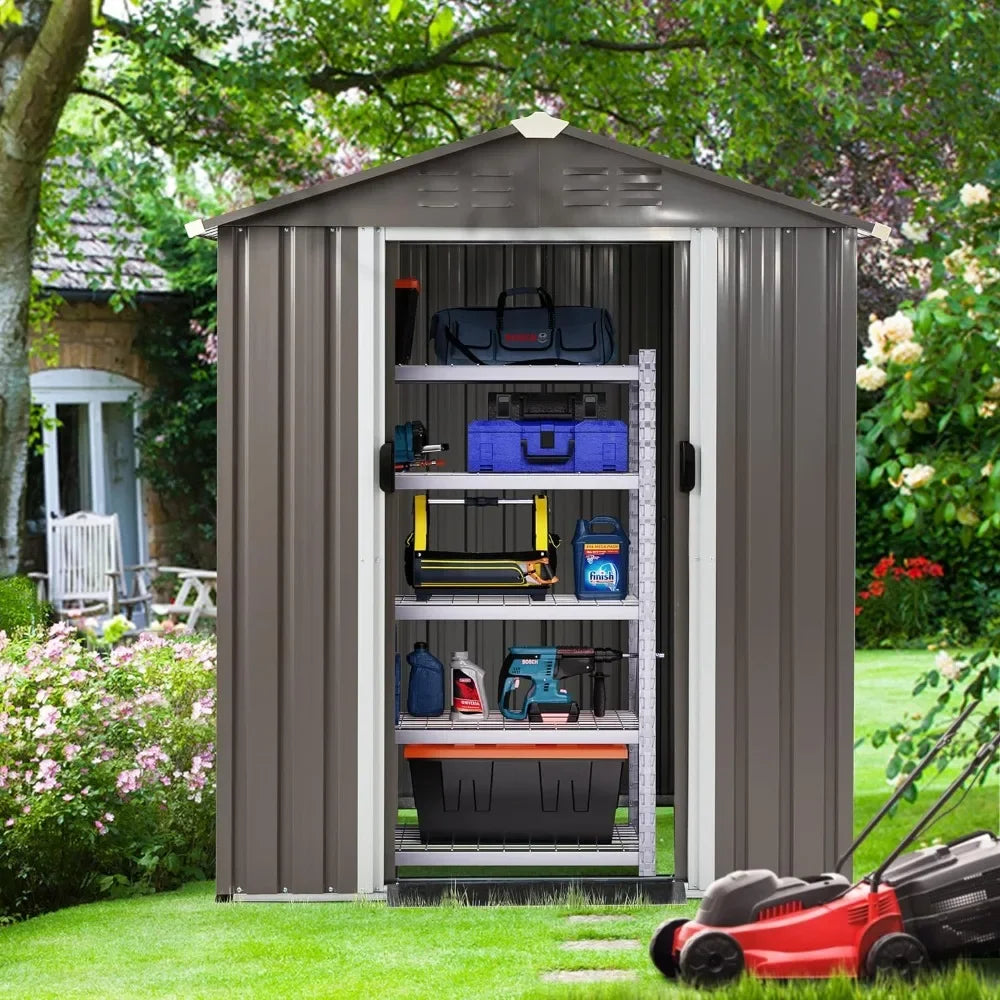 5x3 FT Outdoor Storage Shed,Waterproof Metal Garden Sheds with Lockable Double Door,Weather Steel Tool Storage House Shed